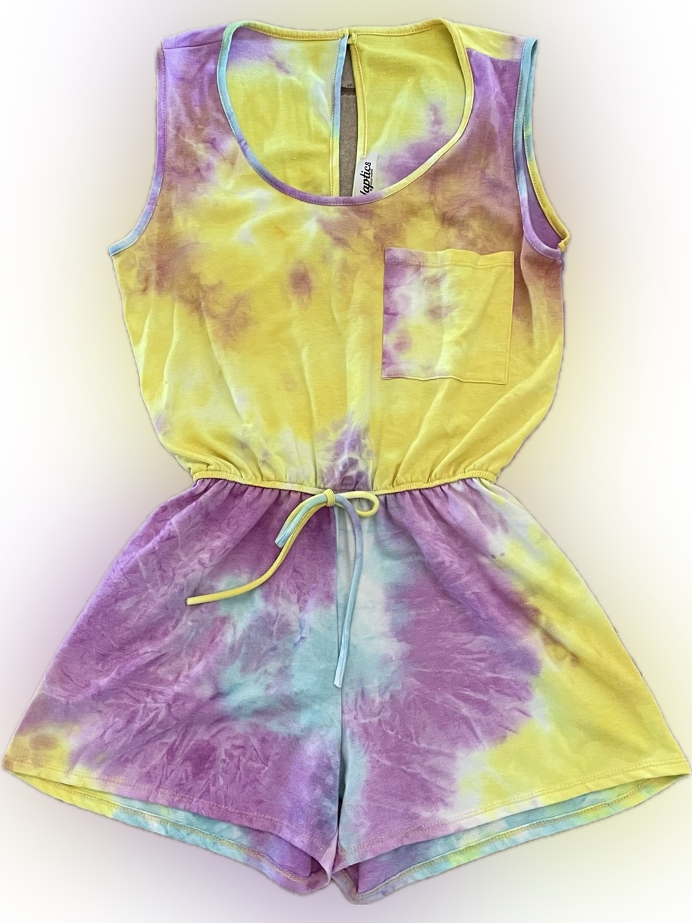 Holly Harper- Haptics tie-dye romper yellow, drawstring waist, pockets. Size L